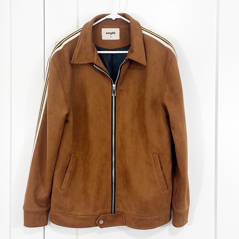 Smyth Medium Brown Tan Long Sleeve Stripe Full Zip Jacket with Pockets